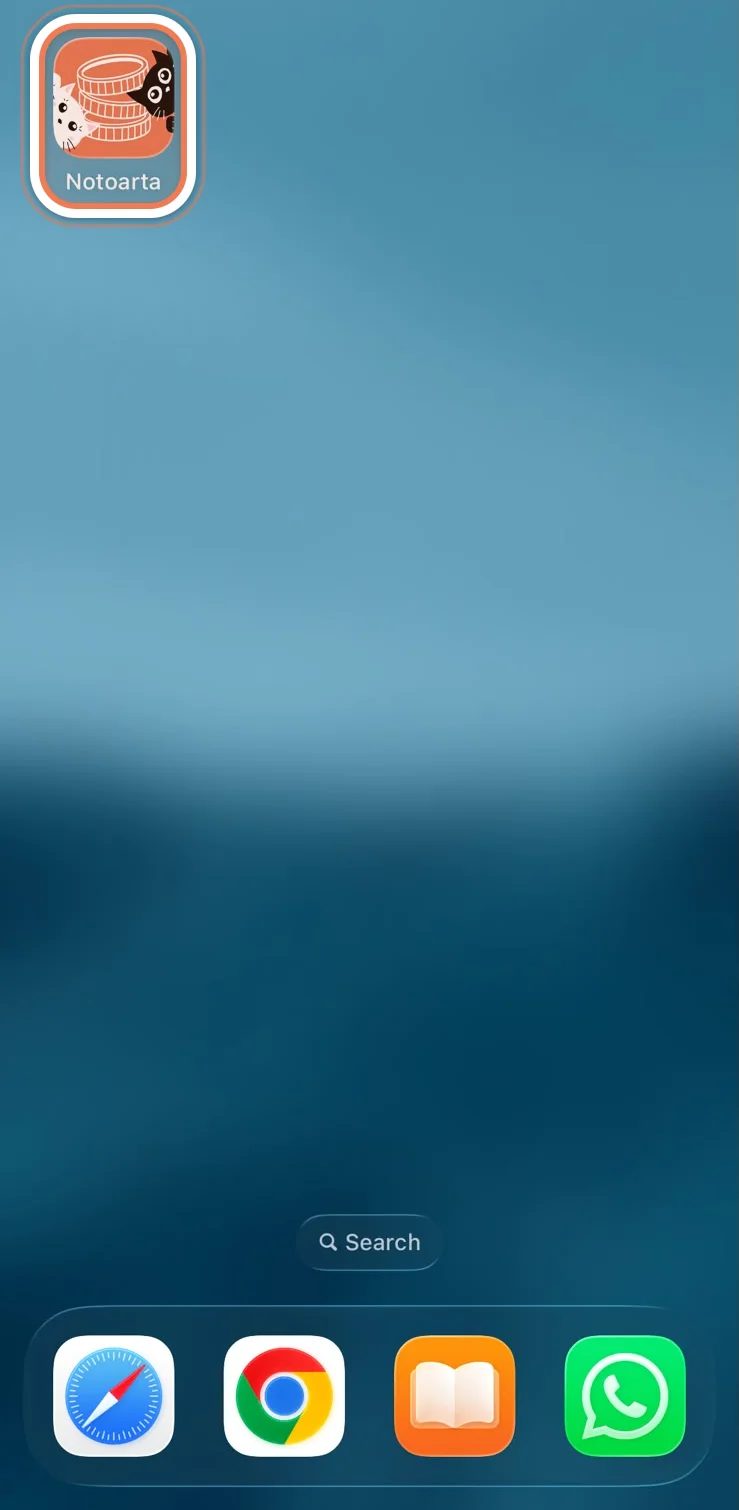 The Notoarta icon on the iPhone home screen, marked