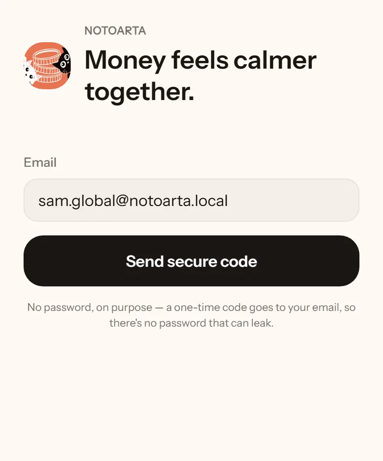Sign-in screen with an email typed in and the Send secure code button