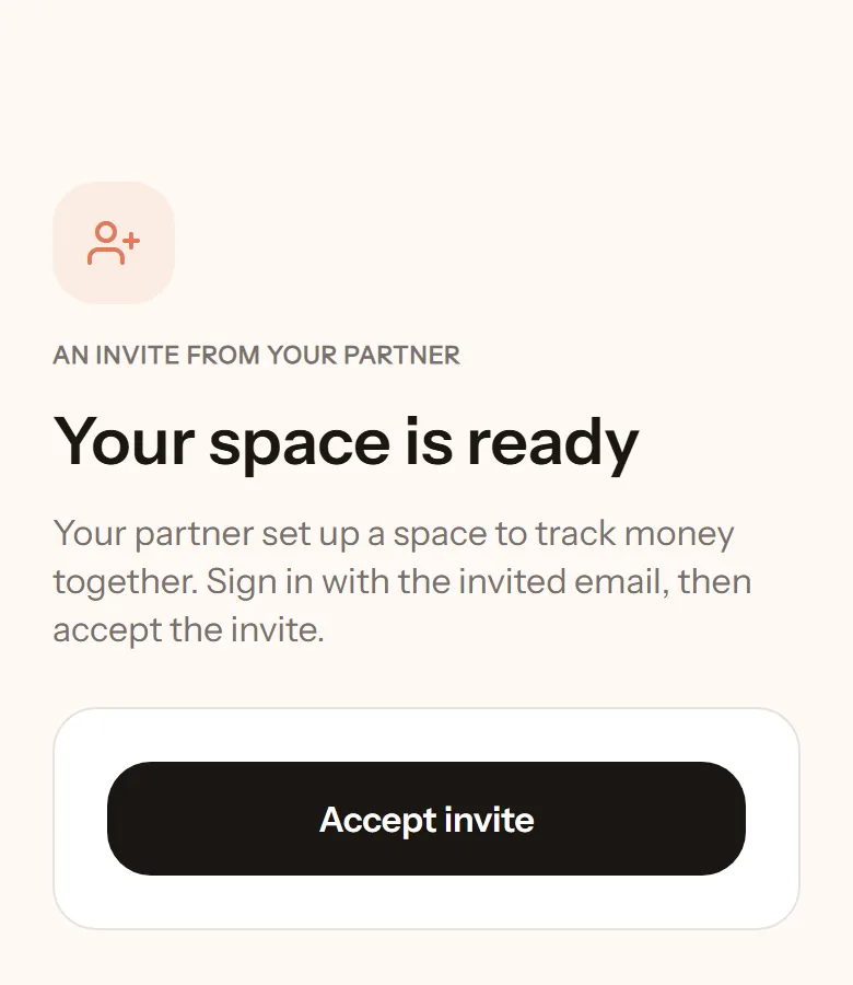 Invite page after signing in: Your space is ready, with the Accept invite button